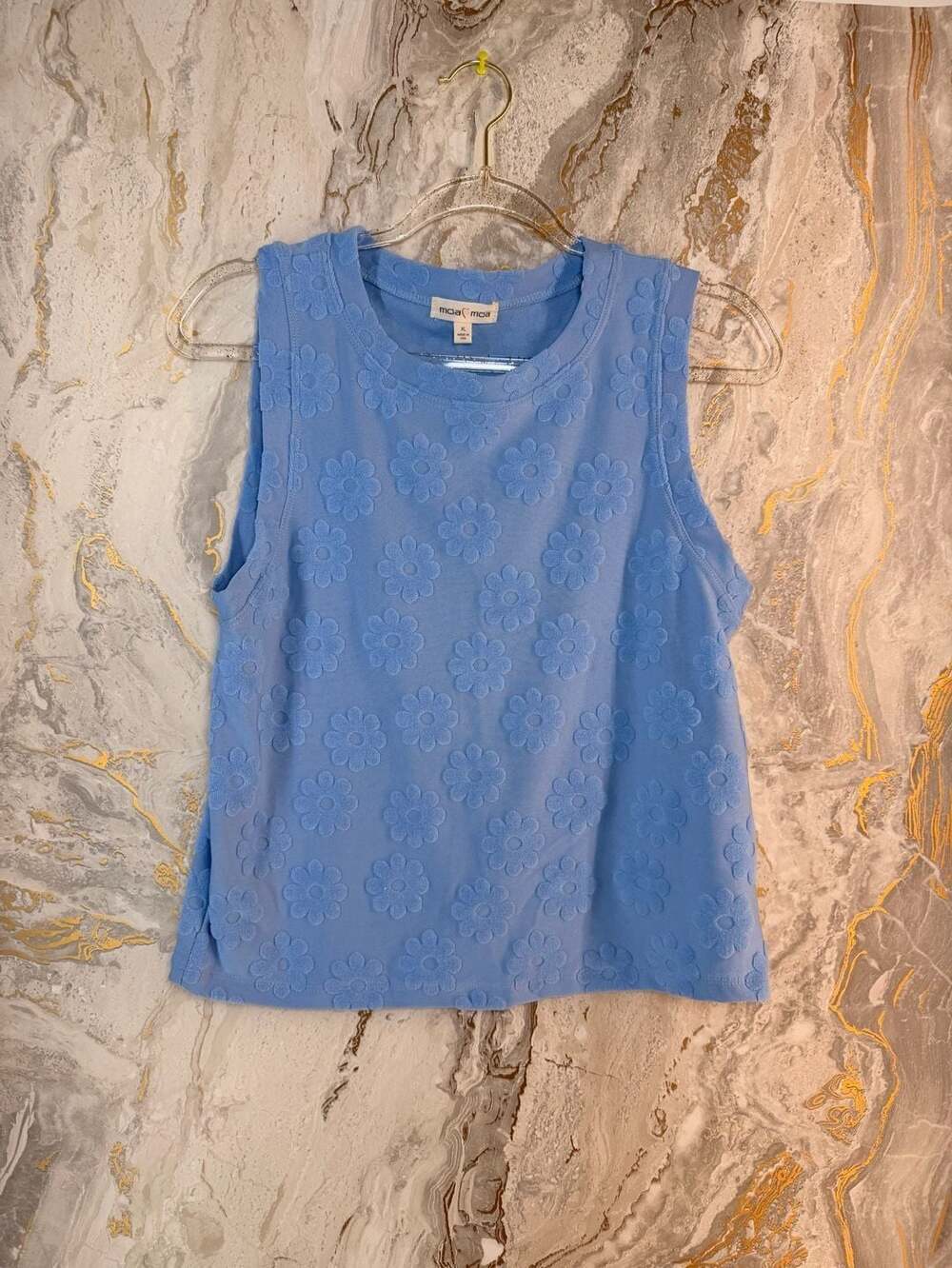 Moa Moa Blue Daisy Terry Toweling Round Neck Sleeveless Tank Top MTK423-TJC XL